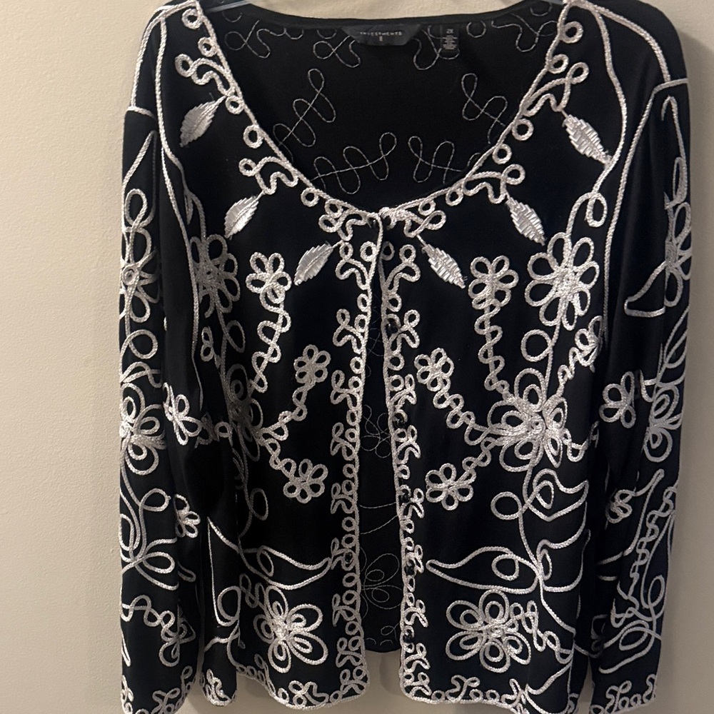 Investments Black and White Embroidered Cardigan